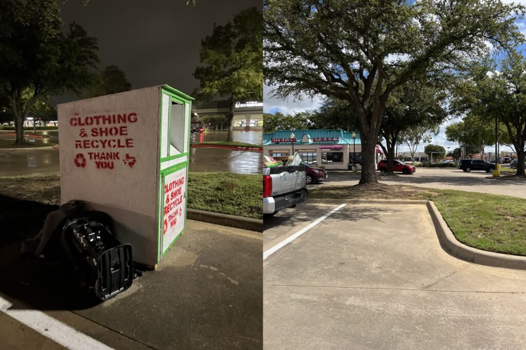 Donation bin removal before and after composite